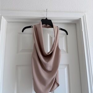 Zara Tan Draped Cowl Neck Open Back Tank